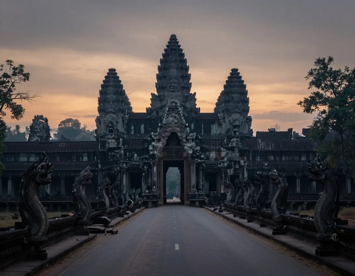 South gate of Angkor Thom on the running route at dawn