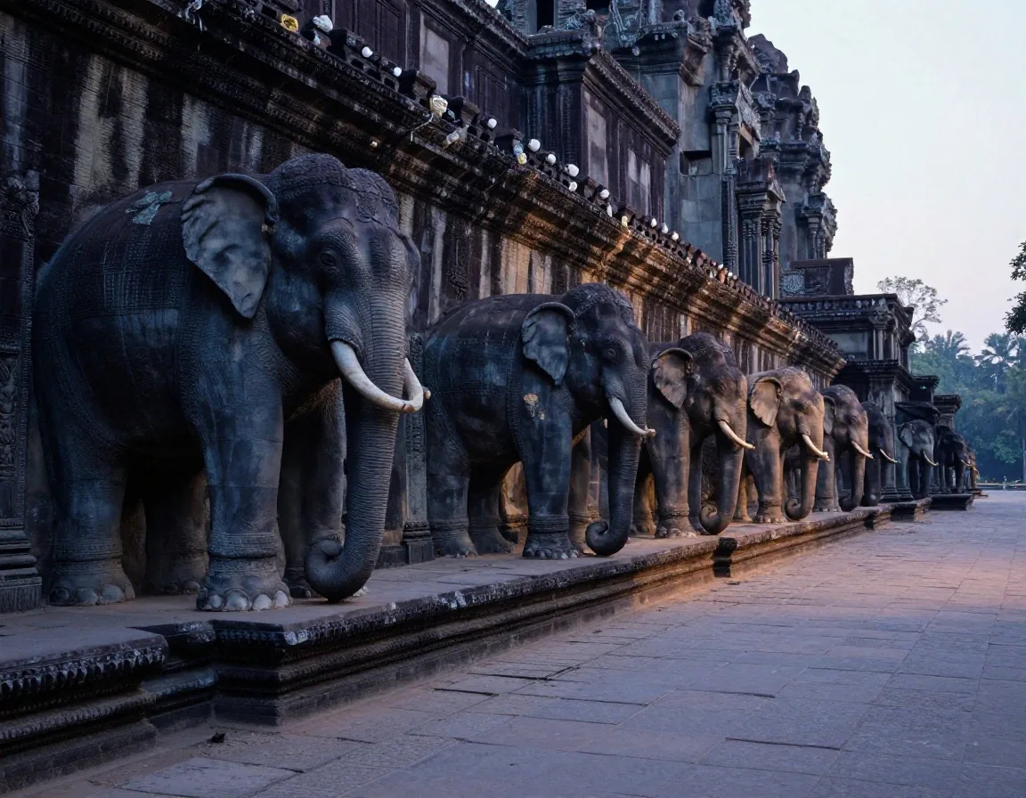 Terrace of the Elephants along the running route before dawn