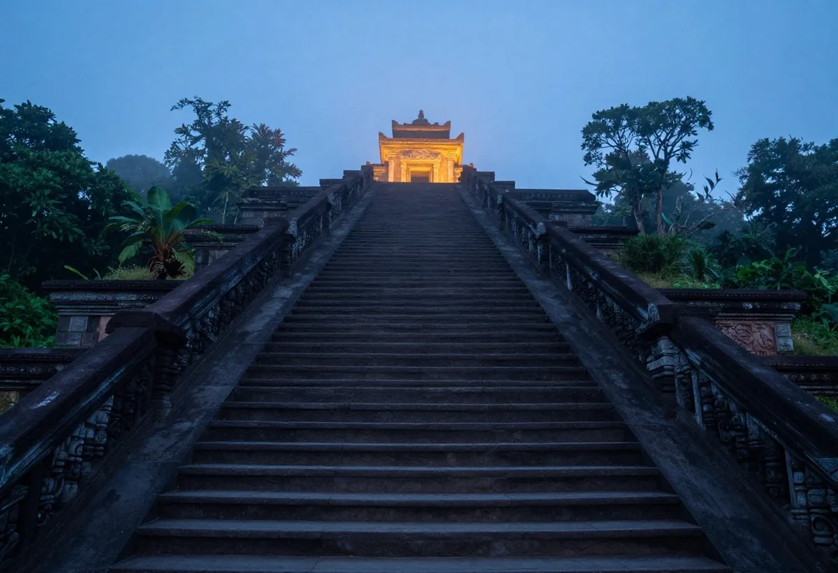 ប្រាសាទភ្នំបាខែងនៅពេលព្រលឹម មើលពីលើព្រៃ