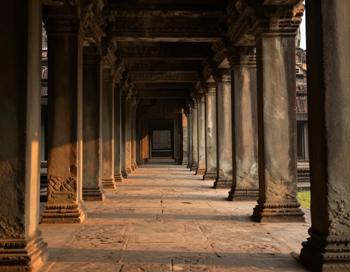 Outer gallery corridor before dawn