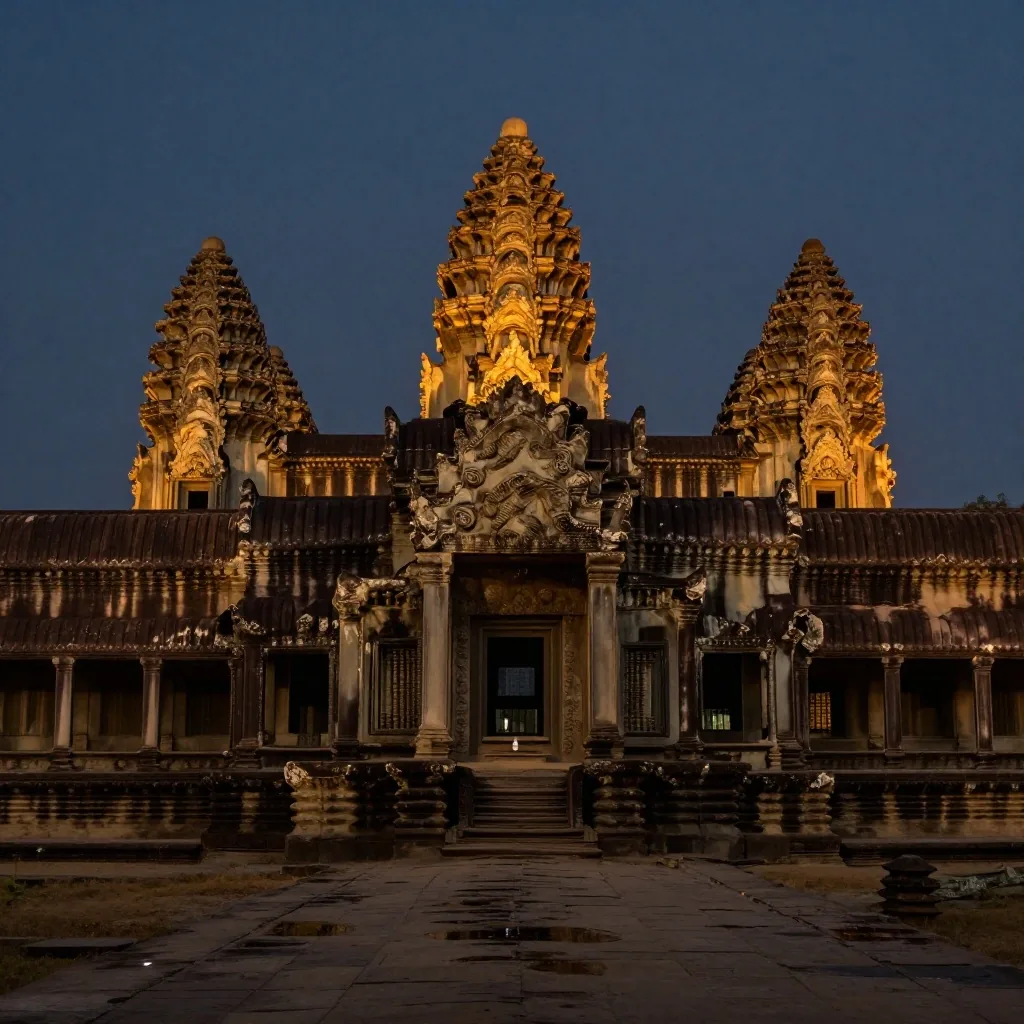 ស្រមោលប្រាង្គកណ្តាលនៃអង្គរវត្តនៅពេលព្រលឹមក្នុងអំឡុងពេល Equinox ខែកញ្ញា