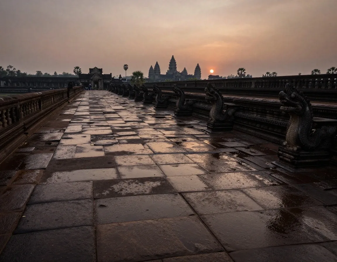Causeway stone surface detail at Angkor Wat